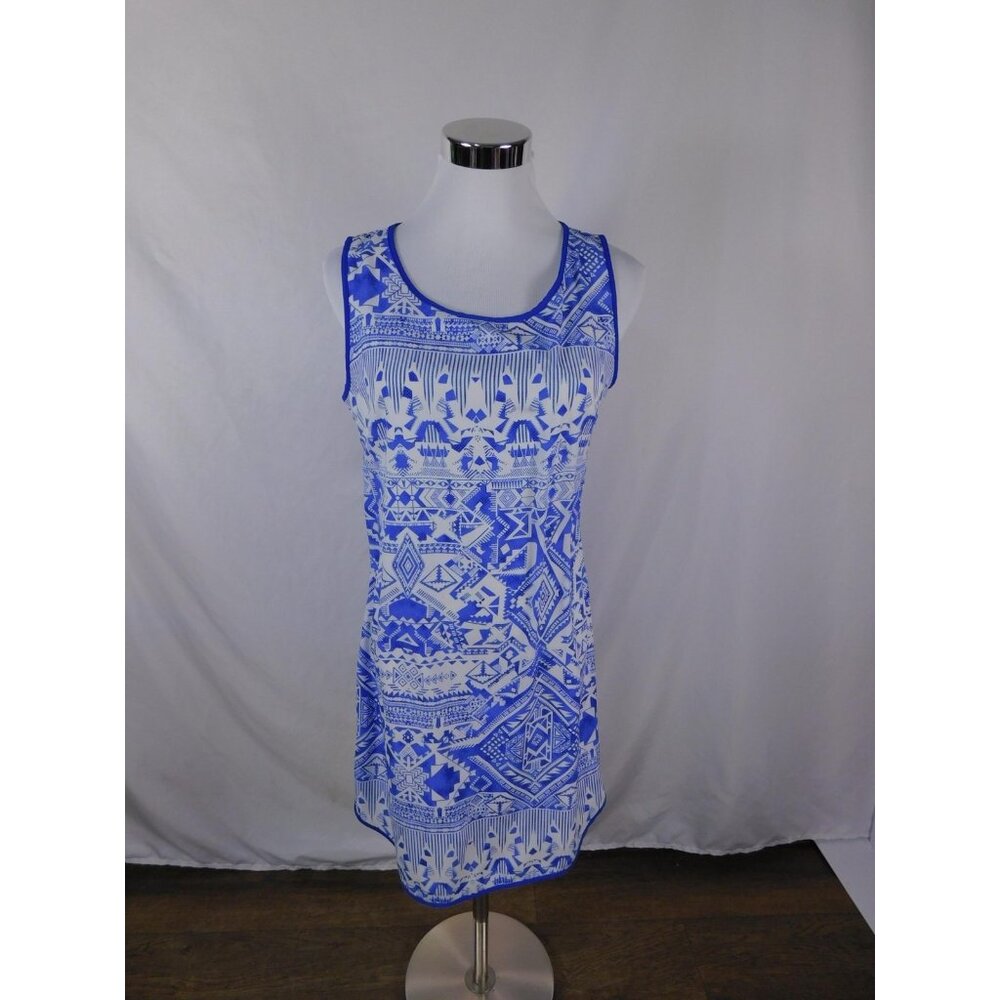 Pink Owl Dress Womens Small Blue Geometric Sleeveless Tank Shift Lined Casual